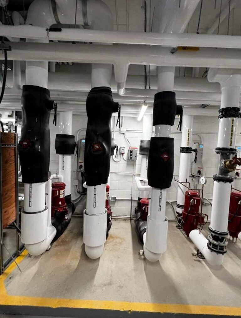 Insulated piping in a completed mechanical room